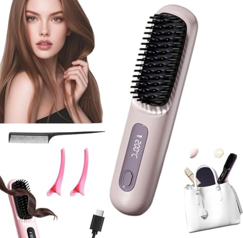 Go Brush Pro - 2025 Cordless Hair Glattnessanbieter, Tragbarer Mini Heißer Kamm für Haarstyling, Wiederaufladbare Beheizte Bürste für die Reise und den Täglichen Gebrauch (lila)