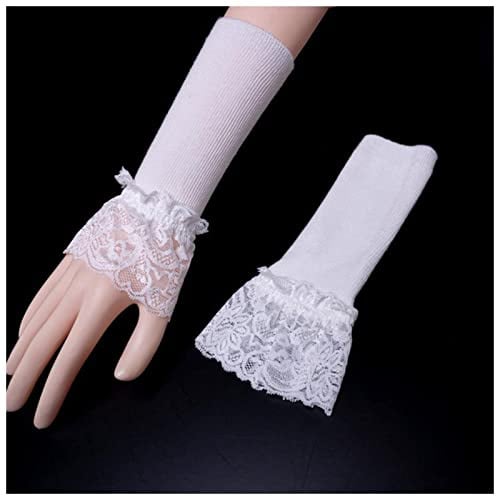 Sonnenschutz Arme Baumwollarm Manschetten Spitze Armabdeckungen Mode Mittellange Handschuhe Solid Schwarz Weiß Gefälschte Ärmel Damen Strickarm Ärmel Gefälschte Manschetten Sonnenschutz Stulpen Arm(Wh
