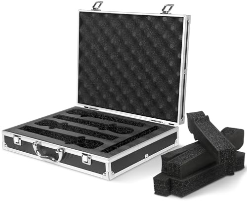 CIIICPSSL Professional Microphone Case, Hard Shell Carrying Case for 4 Wireless Mics, Aluminum Frame with Foam Interior, Black