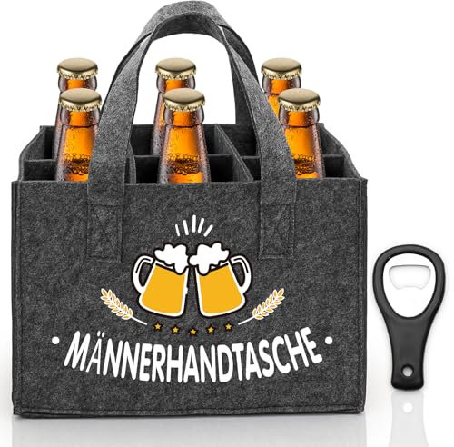 Aerzouser Flaschenträger 6 Flaschen,24x15x18cm,Flaschentasche,Männerhandtasche Bier,Flaschentasche Filz,Biertasche für Männer,Mit Flaschenöffner,Geschenke für Männer