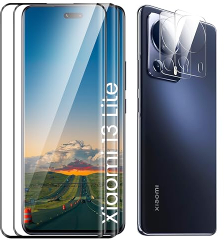Protector Pantalla para Xiaomi 13 Lite, Caso Amistoso, Sin Burbujas, Anti-Scratch, Sensible al Tacto, Ultra HD, 2 Pack Vidrio Templado y 2 Pack Protector de Lente de Cámara