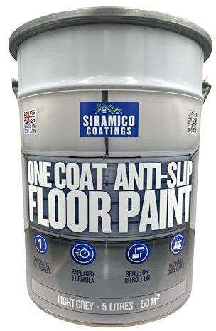 SIRAMICO COATINGS One Coat Anti-Slip Floor Paint | 5 Litres | 5 Modern Colours I Waterbased, Quick Drying Formula | White, Black, Greys (Light Grey, 5 Liters)