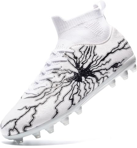 HRJR Kids Soccer Cleats Boys Turf Athletic Outdoor Football Shoes White 4