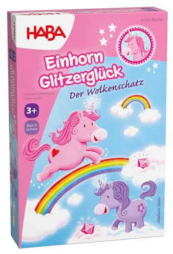 HABA Einhorn Glitzerglück – Der Wolkenschatz – Zauberhaftes Sammelspiel für Kinder ab 3 Jahren mit 60 Wolkenkristallen und 4 Einhörnern – 2012230001