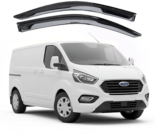 To Fit: Ford Transit Custom 2013 to 2023 Wind Deflectors Window Visors – 2-Piece External Fit Set, Tinted, Premium Stick-On Deflectors for Driver & Passenger, Reduce Wind Noise