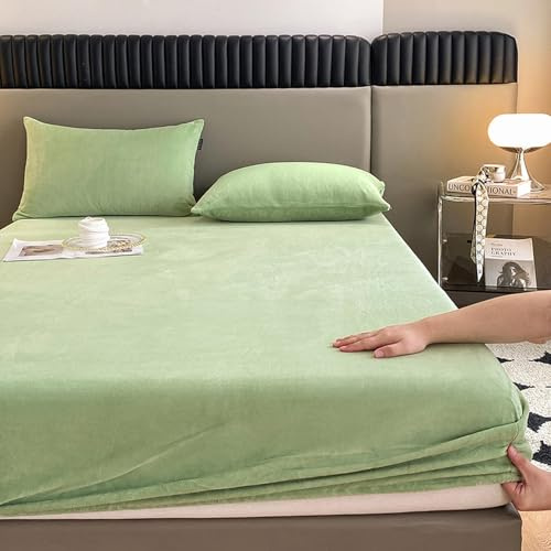 JIANINGHOME Flanell Spannbettlaken 200x220,Winter Spannbettlaken Warme Flauschig Plüsch Flanell Bettlaken für Boxspringbett