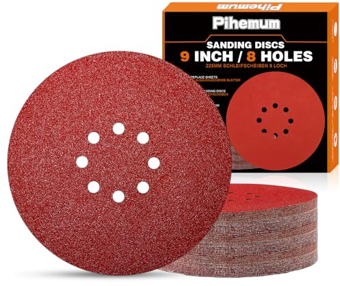 pihemum 60 PCS 225mm Sanding Discs 40 60 80 120 180 240 Grit 8 Hole Hook and Loop Drywall Sandpaper for Drywall Sander