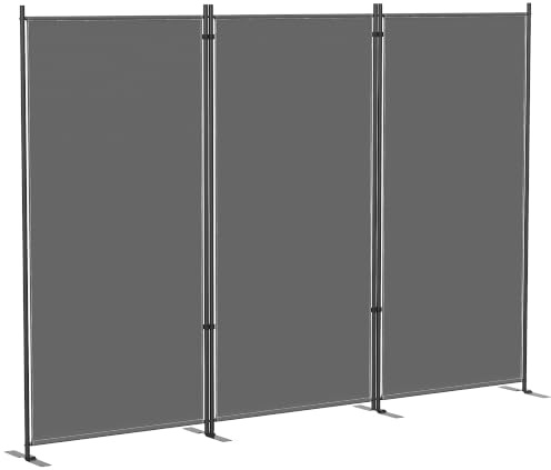 Outsunny Paravent de Jardin 3 Volets Brise-Vue 260x180cm Gris Foncé | Extérieur, Séparateur de Pièce Occultant, Pieds en Métal Stable, Cloison Amovible, Protection UV, pour Balcon Terrasse