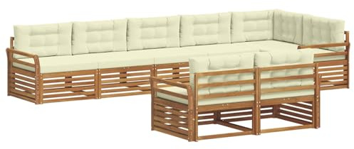 vidaXL Outdoor-Sofagarnitur mit Kissen 8 pcs Natur und Creme, Modulares Outdoor-Sofa-Set, Robustes Garten-Lounger, Acacia-Möbel für Terrasse, Moderne Sitzgelegenheit