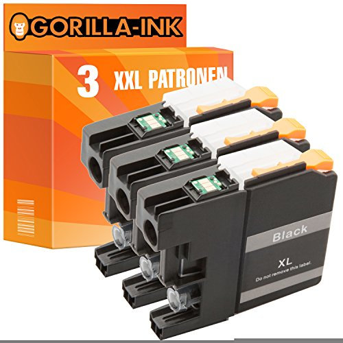 Gorilla-Ink 3X Drucker-Patrone XXL kompatibel mit Brother LC125 LC127 Black DCP-J4110DW DCP-J4110W MFC-J4310DW MFC-J4410DW MFC-J4510DW MFC-J4610DW MFC-J4710DW MFC-J6520DW MFC-J6720DW MFC-J6920DW