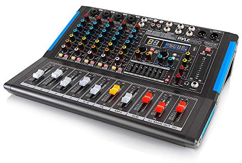 Pyle Mixer audio da studio Bluetooth a 6 canali - Interfaccia controller audio DJ con chiavetta USB per ingresso registrazione PC, presa microfono XLR, alimentazione 48 V, I/O per professionisti e