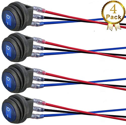 DONJON Wippschalter, 12V 20A / 24V 10A Wasserdichte LED Rocker Kippschalter (mit 16AWG Draht) SPST On/OFF für Auto RV Truck Jeep Off Road Boat Marine (4Pcs) (blue)