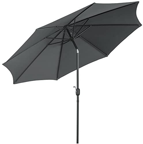 Outsunny Parasol de jardin extérieur Parasol droit inclinable Ø 3 m en métal Rond Polyester 180g/m² manivelle inclinable Gris