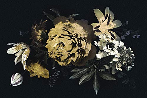 Queence | Acrylglasbild mit Blattgold | Wandbild Glasbild Acrylbild Rahmenlos | Blumen | Druck auf Acrylglas | Goldveredelung | Größe: 60x40 cm