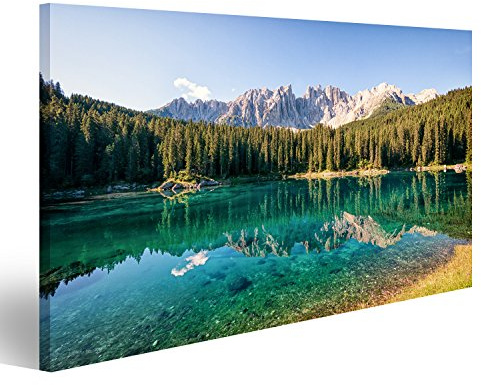 islandburner, Bild auf Leinwand Karersee bei den Dolomiten in Italien Wandbild Poster Leinwandbild