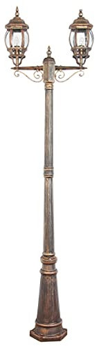 Licht-Erlebnisse XXL Kandelaber Stehleuchte BREST Außen Aluminium Echtglas in Braun Antik IP23 Garten H:211 E27 max. 60 Watt Laterne nostalgisch Rustikal