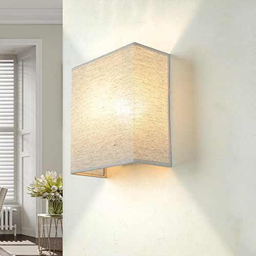 Wandlampe Stoffschirm Hellgrau Schlafzimmer Wohnzimmer H:24 cm E27 blendarm Up Down eckig Moderne Loft Wandleuchte Flur ALICE