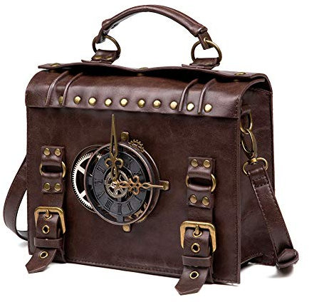 HUAXM Vintage Steampunk Sac à Dos Retro Gothique Main en Cuir Sac Messenger Moyen Age Sac à bandoulière pour Ordinateur Portable Porte-Documents Sac Besace, L