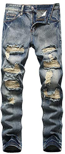 AITITIA Men's Ripped Regular Fit Jeans (34, 333 Blue)