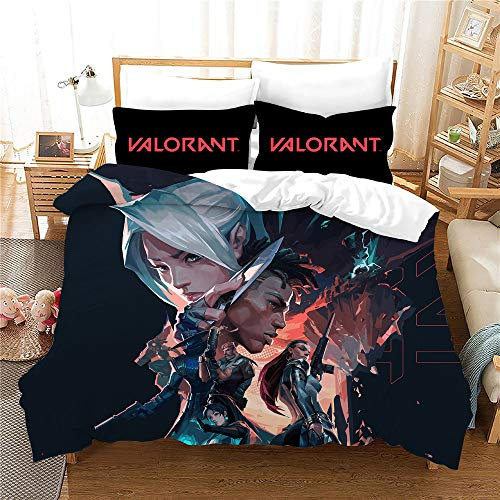 NICHIYO Valorant Bettwäsche Set - Bettbezug und Kissenbezug,Mikrofaser,3D Digital Print dreiteiliger Bettwäsche(Bettbezug + Kissenbezüge) (6,Single 135 * 200cm)