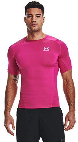 Under Armour Mens Armour HeatGear Compression Short-Sleeve T-Shirt, Tropic Pink (654)/White, Small