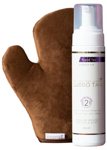 Lusso Tan Flawless Kit Gift Set - Rapid Self Tan Mousse & Velvet Application Soft, Double Sided Tanning Mitt for Streak-Free Application. Vegan, Pregnancy Safe Fake Tan. Fast Sunless Tanner
