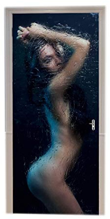 A.Monamour Türtapete Selbstklebend Türfolie Türposter 3D Silhouette Der Sexy Nackten Frau In Der Dusche Hinter Nassem Glas Vinyl Folie Türdeko Tapete Wandbild Türaufkleber Türtattoo 90 x 200 cm