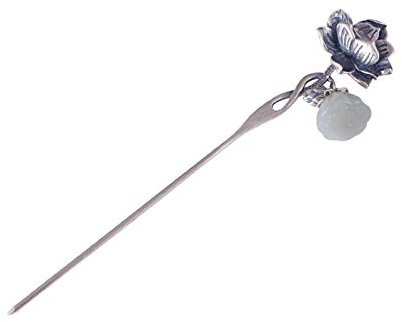 Haarnadel,S925 Sterling Silber Hair Stick Haarnadel Retro Chinesisch Traditionelle Klassische Essstäbchen Gabeln Natürliche Hetian Jade Lotus Flower Bud Unendlicher Schmuck Haarschmuck Für Frauen
