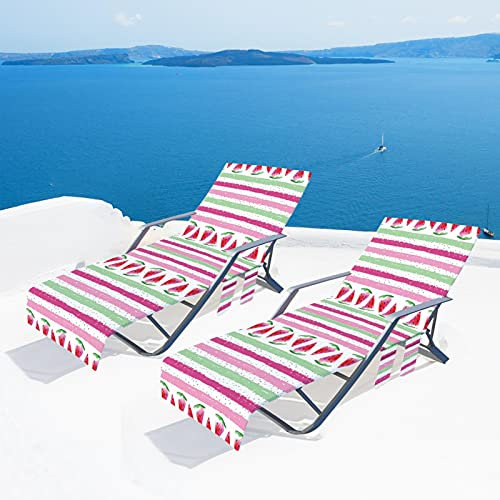 Beach Chair Cover, Deck Chair Beach Towel Cover with Side Storage Pockets, Pool Lounge Chaise Longue Sun Lounger with Side Storage Pockets, for Holiday, Quick-Drying Terry Towels