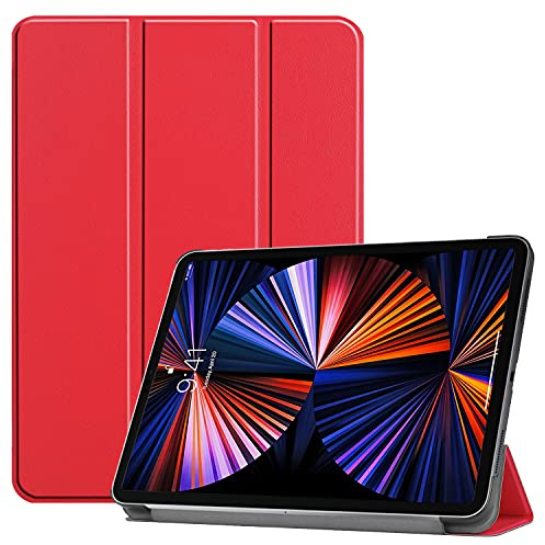 Lobwerk Tablet Hülle für Apple iPad Pro 12.9 2021 5. Generation 12.9 Zoll Slim Case Etui mit Standfunktion und Auto Sleep/Wake Funktion Rot