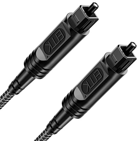 EMK Optisches Audiokabel, 5 m, Nylon, geflochtenes optisches Kabel, digitales Glasfaserkabel, Stecker auf Stecker, Toslink-Kabel für Soundbar, TV, PS4, Xbox, Heimkino und mehr, schwarz