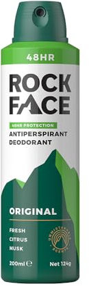 Rock Face Antiperspirant Deodorant for Men - Original Fresh Citrus Scent, 200ml Spray, 48 Hour Protection, Non-Staining