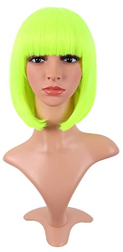 MapofBeauty 12 Zoll/30cm Natürliche Weibliche Kurze Glatte Haare BOB Perücke (Neon Gelb)