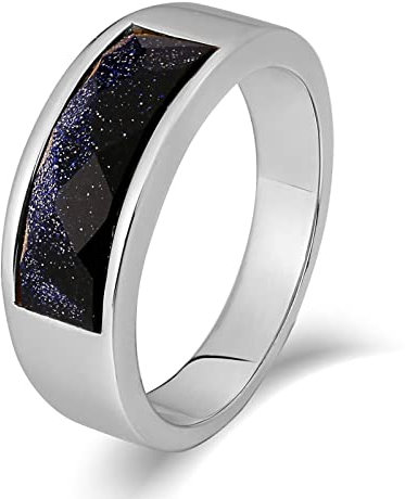 Edelstahl Ringe für Männer 7mm Verlobungsring Mann Quadrat Runder Opal Siegelringe Bandring Silber Ringgröße 62 (19.7)