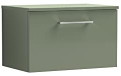 nuie ARN822W Arno Modern Bathroom Wall Hung 1 Drawer Vanity Unit with Colour Worktop, 600mm, Satin Green