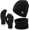 OZERO Winter Beanie Hat Scarf Gloves: Warm Knitted Beanie Scarf Gift Set Thermal Fleece Lined Mens Winter Hat Neck Warmer with Touchscreen Gloves for Men Women-Black, One Size