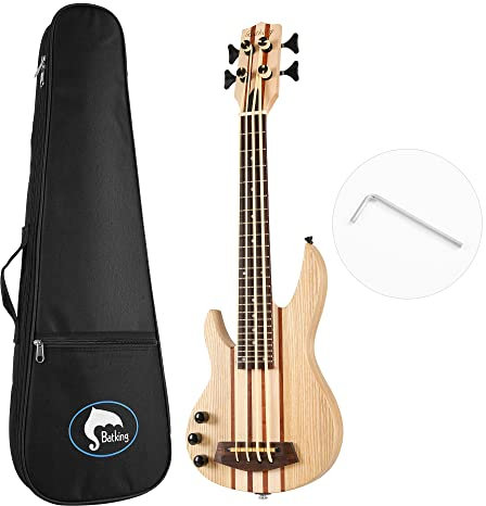 Batking Ukulele Bass Bund 4 Saiten Ukulele Elektro Reise-Bassgitarre mit Gigbag (Natural LeftHand)