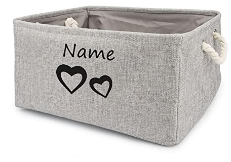 TONYFY Leinenstoff faltbar Aufbewahrungskorb mit personalisiertem Namen des Haustiers, für Hundespielzeug zum Hundespielzeug, Hundekleidung, Hunde Katzen zubehör und anderem Haustierbedarf (F Grau)