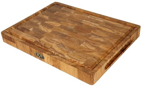 40х30х4cm Hackblock aus Eiche Stirnholz | Antibakterielles Hirnholzbrett mit Griffen & rutschfesten Silikonfüßen | Schneidebrett für Fleisch & Küche | Robust & langlebig