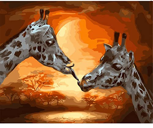 Meecaa Malen nach Zahlen Giraffe Tier Sonnenuntergang Kit für Erwachsene Anfänger DIY Ölgemälde 40,6 x 50,8 cm (Giraffe, ohne Rahmen)