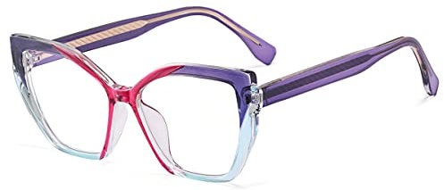 kachawoo Cat Eye Brillen Rahmen Anti Blaulicht Optische Brillen Frauen Polygon TR90 Brillen (purple pink frame)