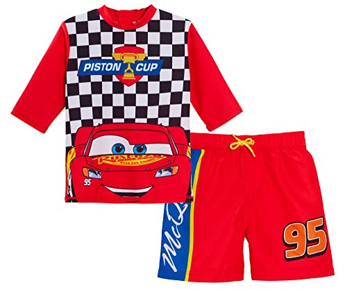 Boys Cars Swim Shorts + Rash Vest Lighting McQueen 2 Piece Swim Set Kids Surf Top + Board Shorts Swimming Set