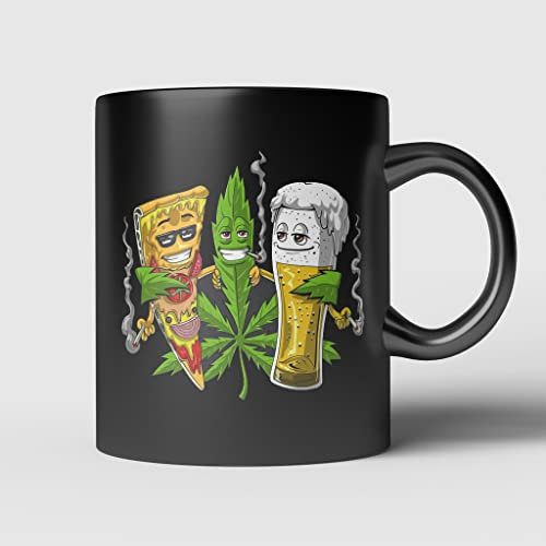 Tasse Keramik Kaffeebecher Neuheit Kaffee-Becher Geschenk Für Vatertag Frauen Männer 330Ml Weed Cannabis Stoner Hippie Marihuana Lustiges Bier Pizza Stoner Weed Stoner Ganja Pot Smoker Geschenke
