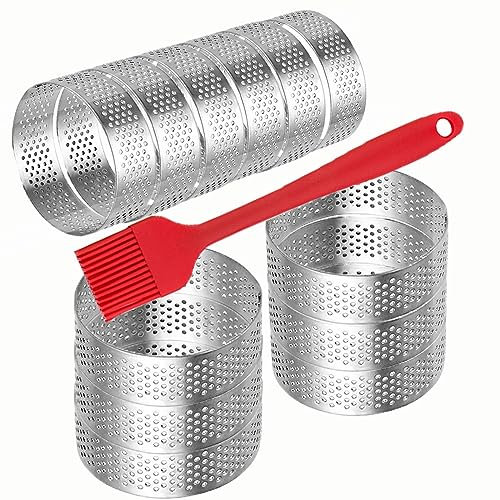 DATANYA Paquete de 12 anillos perforados de acero inoxidable para tarta, de 3.15 pulgadas, redondos, de metal, para hornear, cocinar pasteles, corteza de tartet de frutas pequeñas, 8 cm