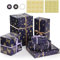 Bigqin Geschenkpapier Geburtstag, 6 Blätter 50 x 70 cm Geschenkpapier Weihnachten Dunkelblau Gold Geschenkverpackung Set mit Band Aufkleber Doppelseitigem Klebeband