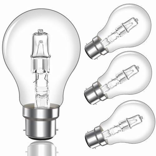 42W B22 BC Bayonet Light Bulbs, Globe A55 B22d Bayonet Cap Light Bulb Dimmable 650LM Warm White 2700K, B22 Classic Clear GLS Light Bulbs for Chandelier, AC220-240V, Pack of 4