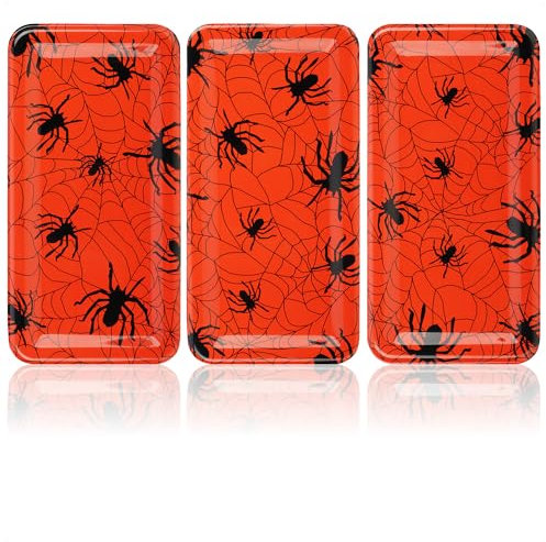 com-four® 3x Platos de plástico de Halloween - Platos decorativos reutilizables con diseño de araña - Platos decorativos aptos para alimentos - Platos para servir lavables (3 piezas - araña)