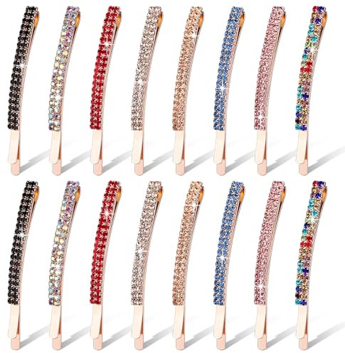 Newellsail Fermagli per Capelli Forcine con Strass Metallo Scintillante Cristallo Forcine Perni Accessori per Capelli Fermaglio per Donne e Ragazze 8 Colori 16 Pezzi