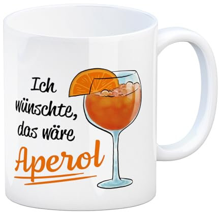 Cocktail Kaffeebecher mit Spruch Ich wünschte das wäre Aperol eine bunte Tasse für die Arbeit lustiger Alkohol Motiv Aperol Becher Kaffeetasse Frauen