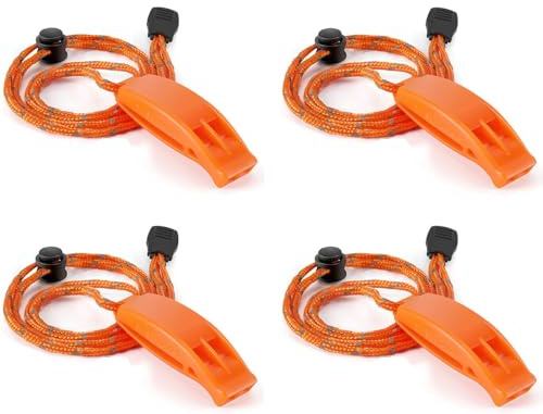 Shalwinn Notfallpfeife, 4Pcs super Laute Sicherheitspfeife mit Lanyard, ideal für Kajakfahren, Bootfahren, Schwimmen, Überleben im Wasser, Wandern, Camping, Klettern